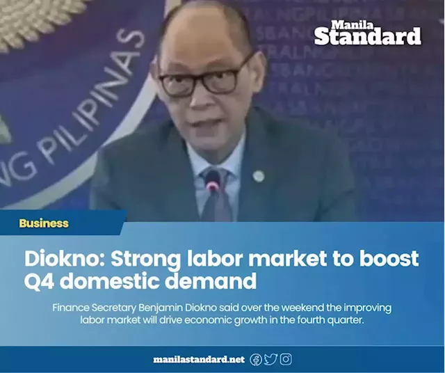 Diokno: Strong labor market to boost Q4 domestic demand