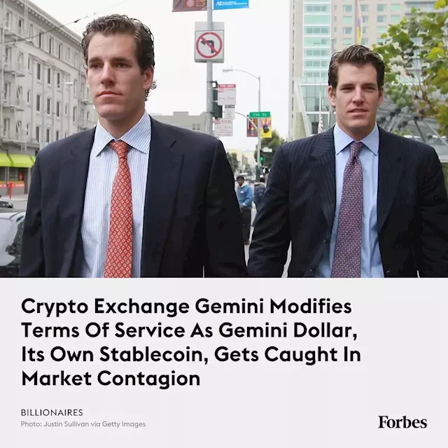 Crypto Exchange Gemini Modifies Terms Of Service As Gemini Dollar, Its Own Stablecoin, Gets Caught In Market Contagion