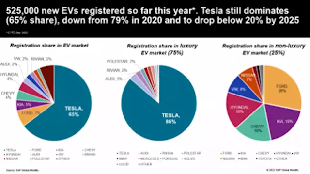 Tesla continues to dominate the EV market with competition encroaching