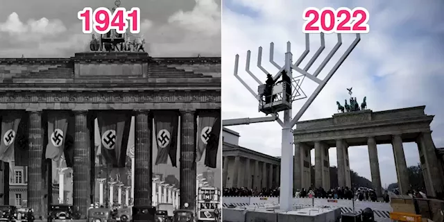 A 10-metre-high Jewish menorah lit up Berlin's 234-year-old Brandenburg Gate, once a symbol of Nazi power | Business Insider