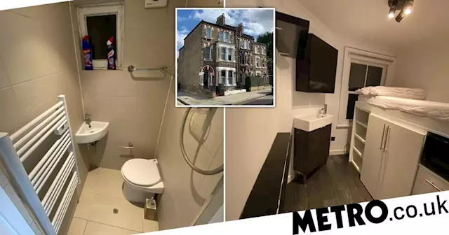 Tiny London studio flat on the market for £50k has bed on top of the microwave