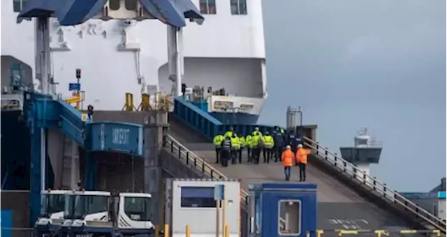 P&O workers protest dismissal from ferry company at port of Larne