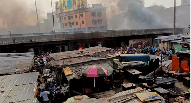 Panic As Fire Razes Shops At Apongbon Market