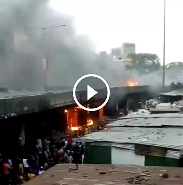 BREAKING: Again, Fire Guts Popular Apongbon Market In Lagos