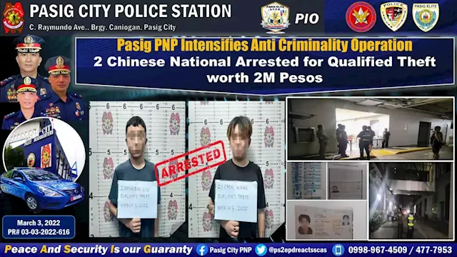 2 Chinese nabbed for stealing P2M from BPO company in Pasig City