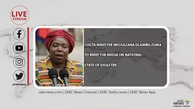 LIVE | COGTA Minister Nkosazana Dlamini-Zuma to brief the media on weather-related national state of disaster - SABC News - Breaking news, special reports, world, business, sport coverage of all South African current events. Africa's news leader.