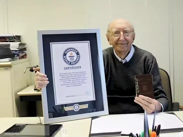 A 100-year-old man has broken the Guinness world record for the longest time employed at the same company — 84 years