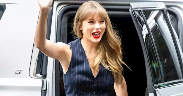 Taylor Swift Serves Business Casual in a Pinstripe Suit and Red Pumps