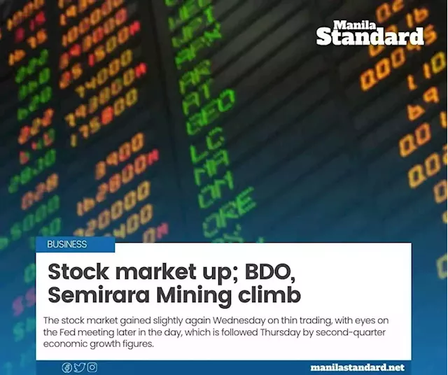 Stock market up; BDO, Semirara Mining climb