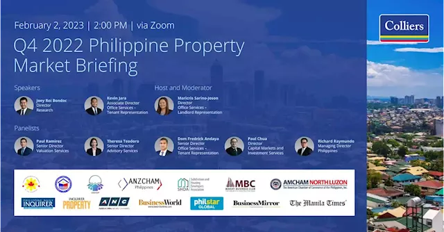 Welcome! You are invited to join a webinar: Colliers Philippines | Q4 2022 Philippine Property Market Briefing. After registering, you will receive a confirmation email about joining the webinar.