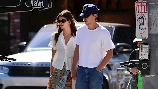 Kaia Gerber Does Granny Chic at the Farmers Market in Ballet Flats and a Patchwork Midiskirt