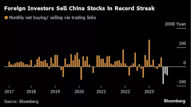 China Stocks See Record Monthly Streak of Foreign Fund Exodus