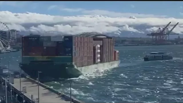 Wind snapped lines tying down barge that hit barrier at Seattle’s Waterfront, says company owner