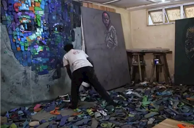 WATCH | Eco-friendly Nigerian artist turns plastic flip-flops into portraits | Business