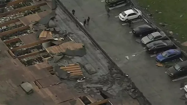 Possible Tornado Tears Roof From Montebello Business, Sending Debris Flying Into Parking Lot and Streets