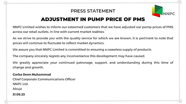 Fuel Subsidy Removal: Nigerian Petroleum Company, NNPCL Confirms Adjusted Fuel Pump Prices Of Over N500 Per Litre At Its Filling Stations | Sahara Reporters