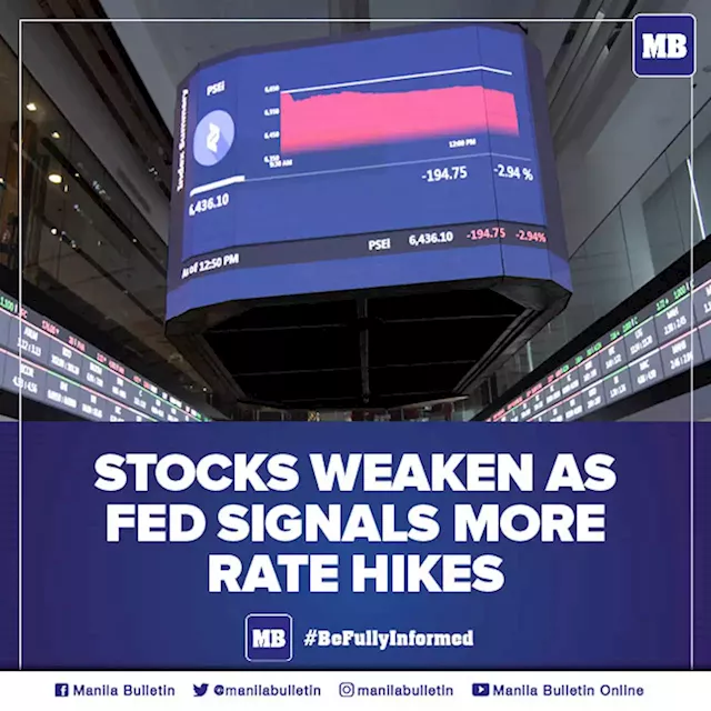 Stocks weaken as Fed signals more rate hikes