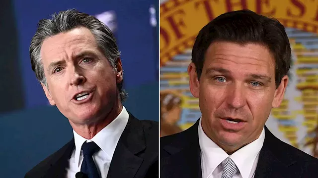 Ron DeSantis in California says his war of words with Gavin Newsom ‘is all business’