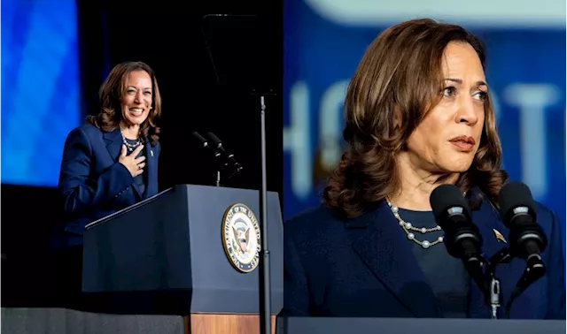 Kamala Harris Means Business in Navy Blue Suit With Irene Neuwirth Pearls for Houston Campaign Rally